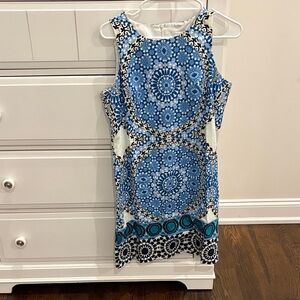 London Times Blue and White Mosaic Tank Dress